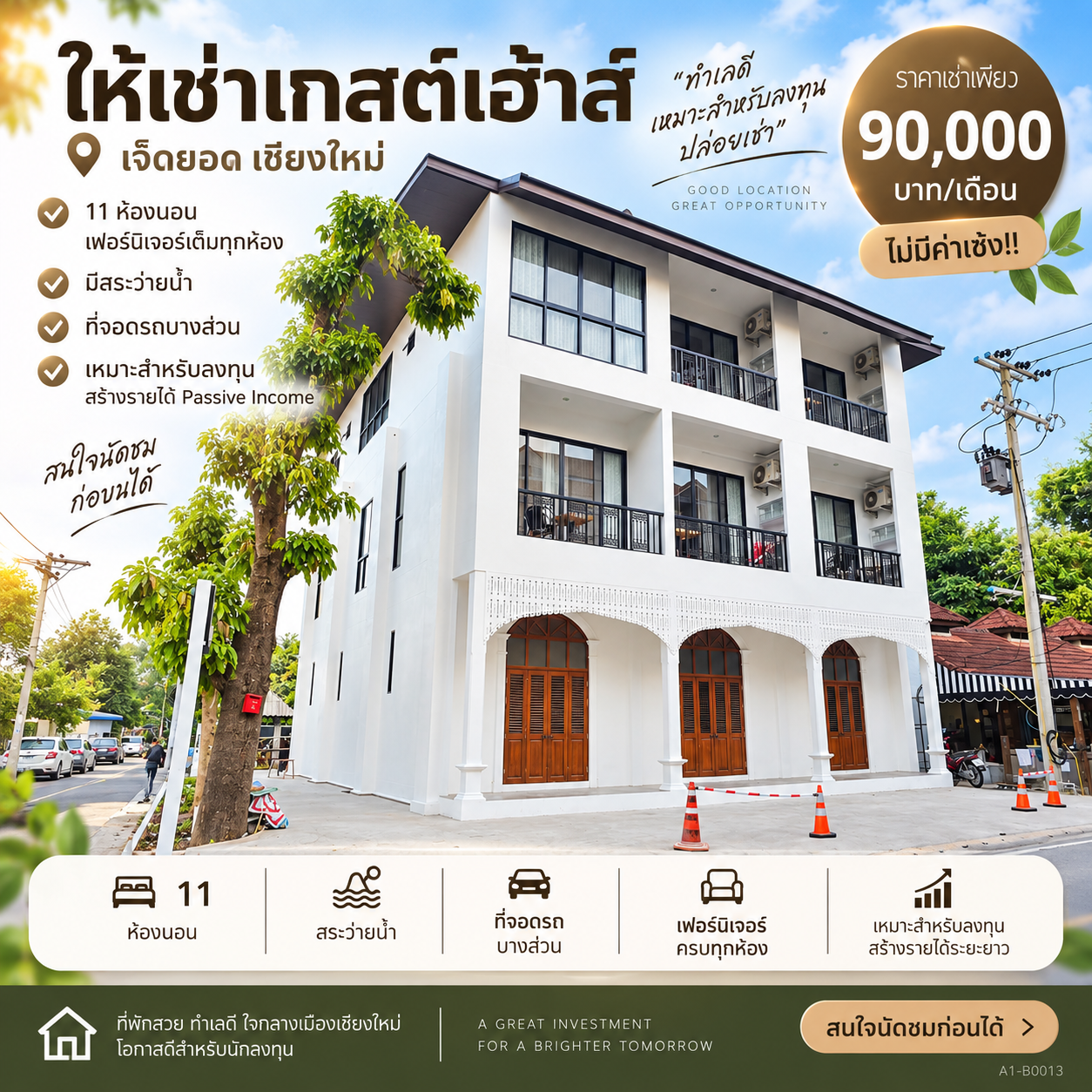ให้เช่าเกสต์เฮ้าส์ 11 ห้องนอน ทำเลเจ็ดยอด เชียงใหม่ A1-B0013